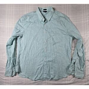 J Crew Shirt Men's Linen Blend Blue White Pinstriped Slim Fit Beach Preppy XL